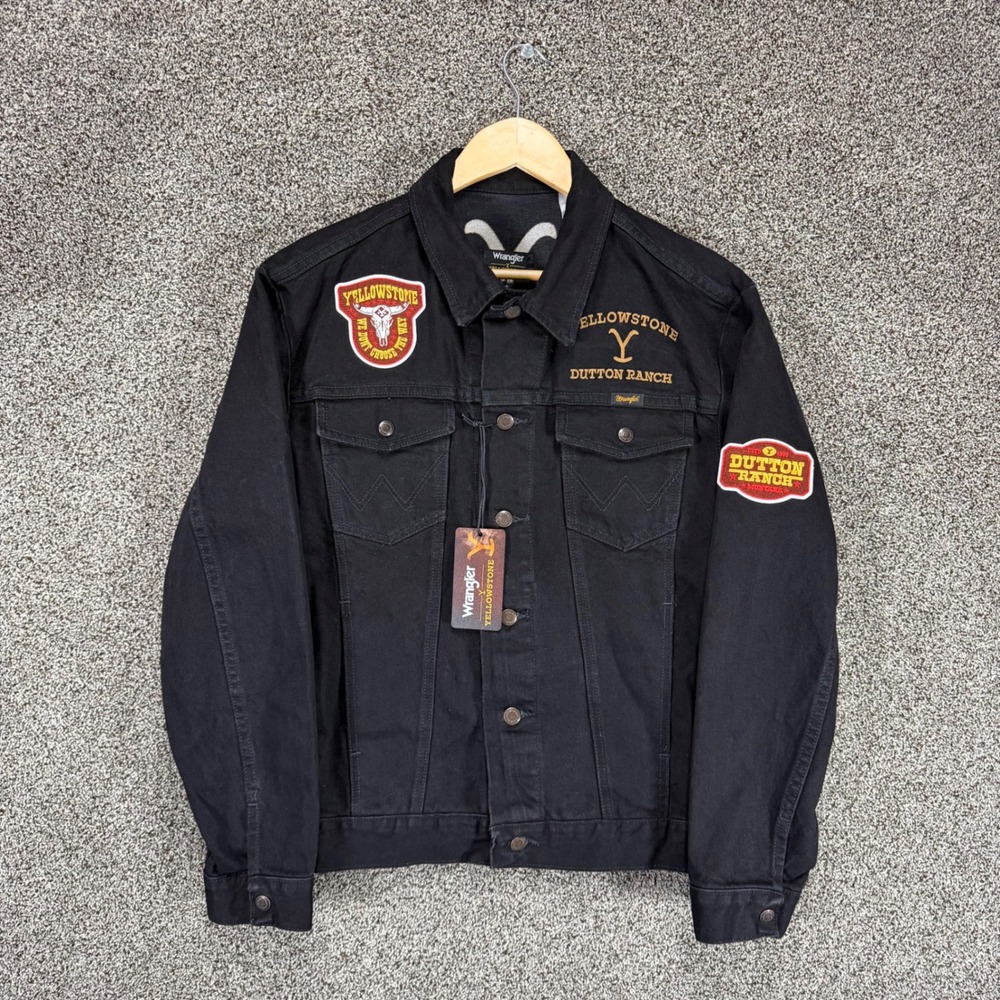 WRANGLER x YELLOWSTONE Denim Trucker‎ Jacket Mens M Black Western Cowboy Rancher